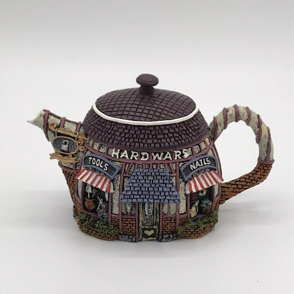 Hometown Teapot Cottages Collection Mini Figurine Hardware Store 3" Tall